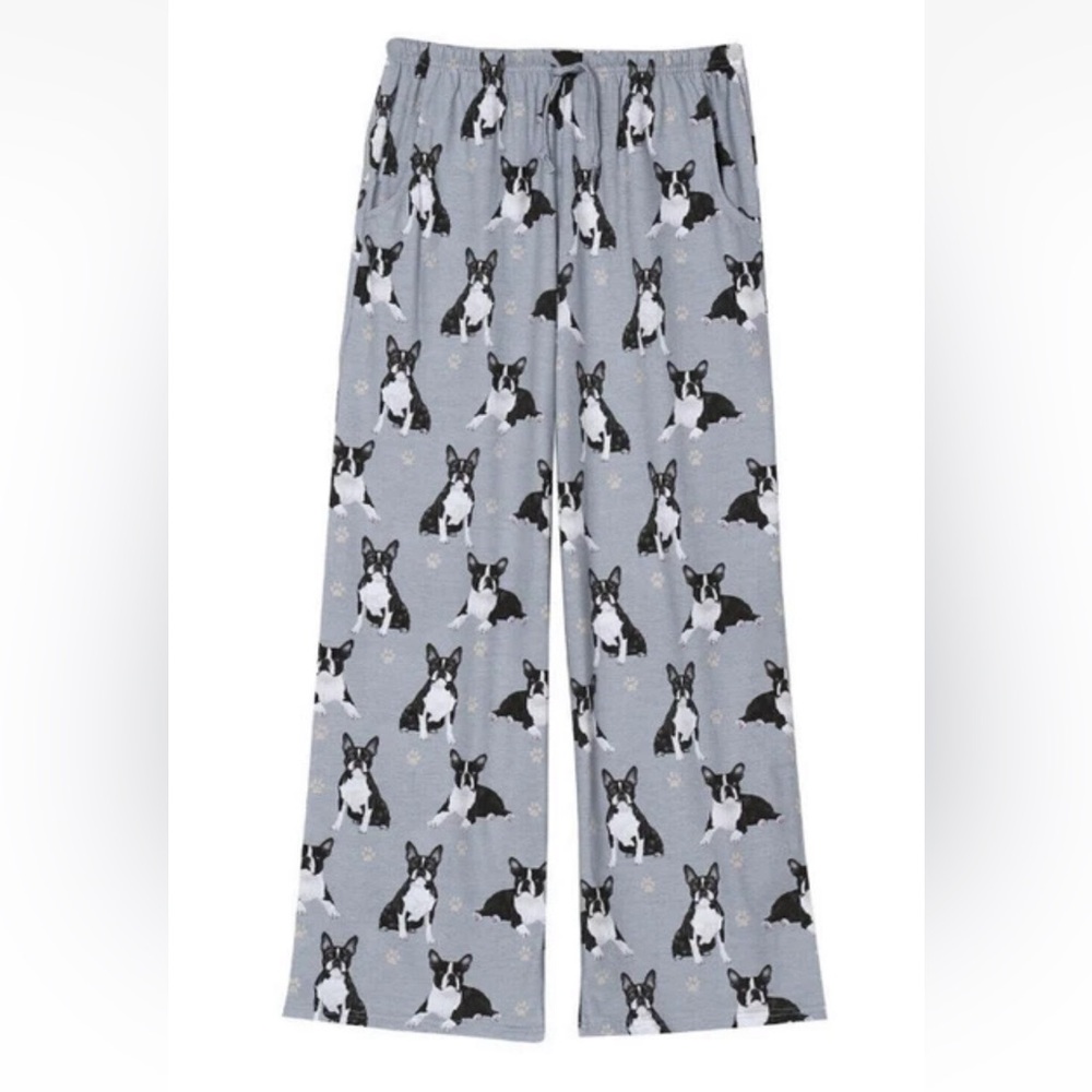 Comfies M Gray Boston Terrier Dog Pajama Bottoms Pants